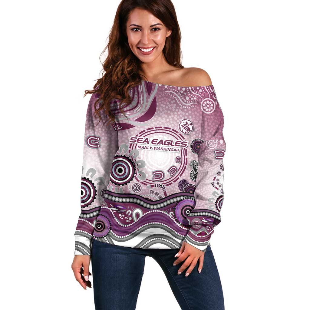 Manly Warringah Sea Eagles Rugby Off Shoulder Sweater Australian Aboriginal Dot Painting Style