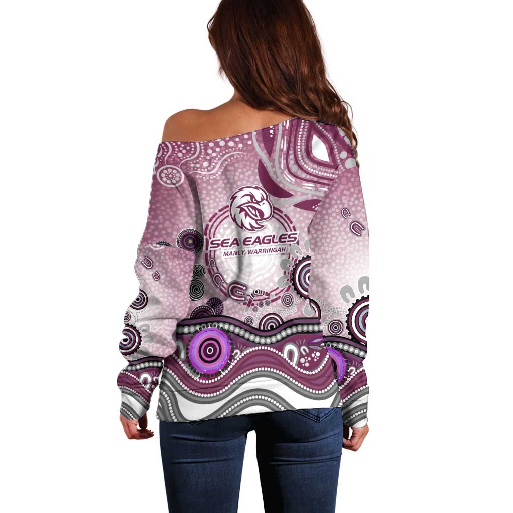 Manly Warringah Sea Eagles Rugby Off Shoulder Sweater Australian Aboriginal Dot Painting Style
