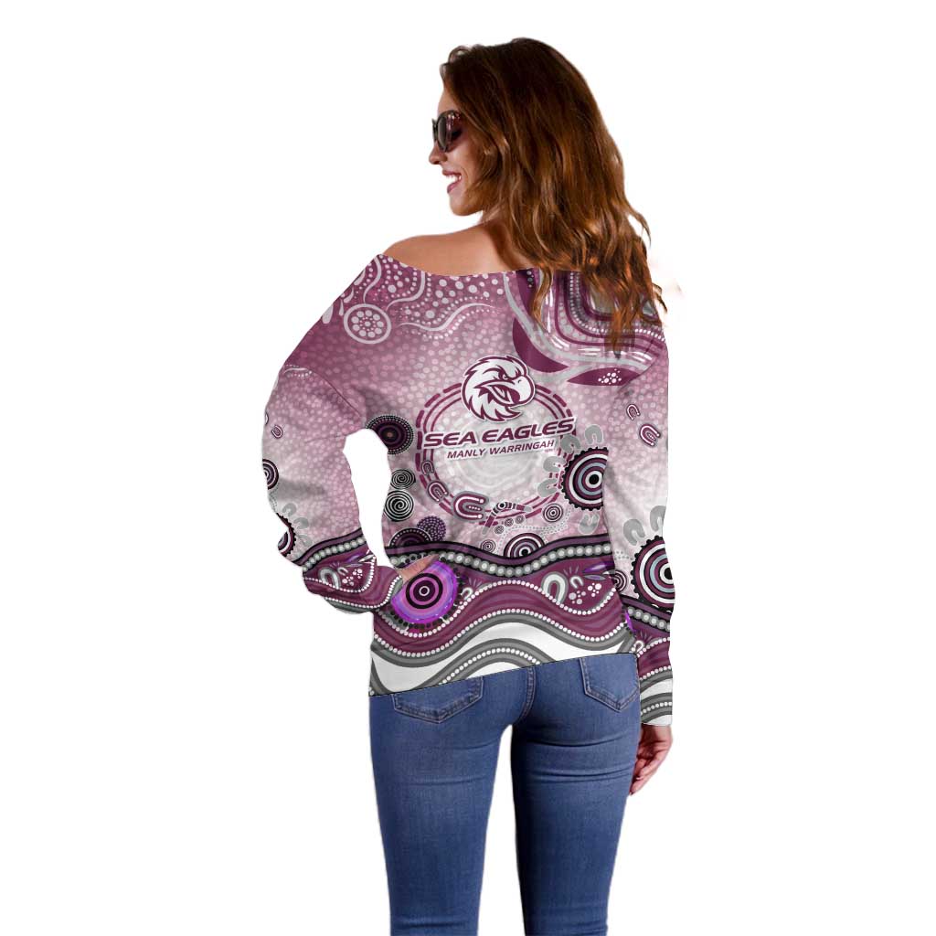 Manly Warringah Sea Eagles Rugby Off Shoulder Sweater Australian Aboriginal Dot Painting Style