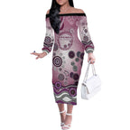 Manly Warringah Sea Eagles Rugby Off The Shoulder Long Sleeve Dress Australian Aboriginal Dot Painting Style