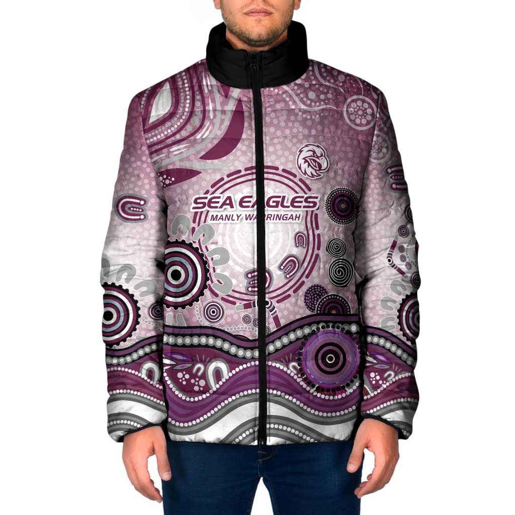 Manly Warringah Sea Eagles Rugby Padded Jacket Australian Aboriginal Dot Painting Style