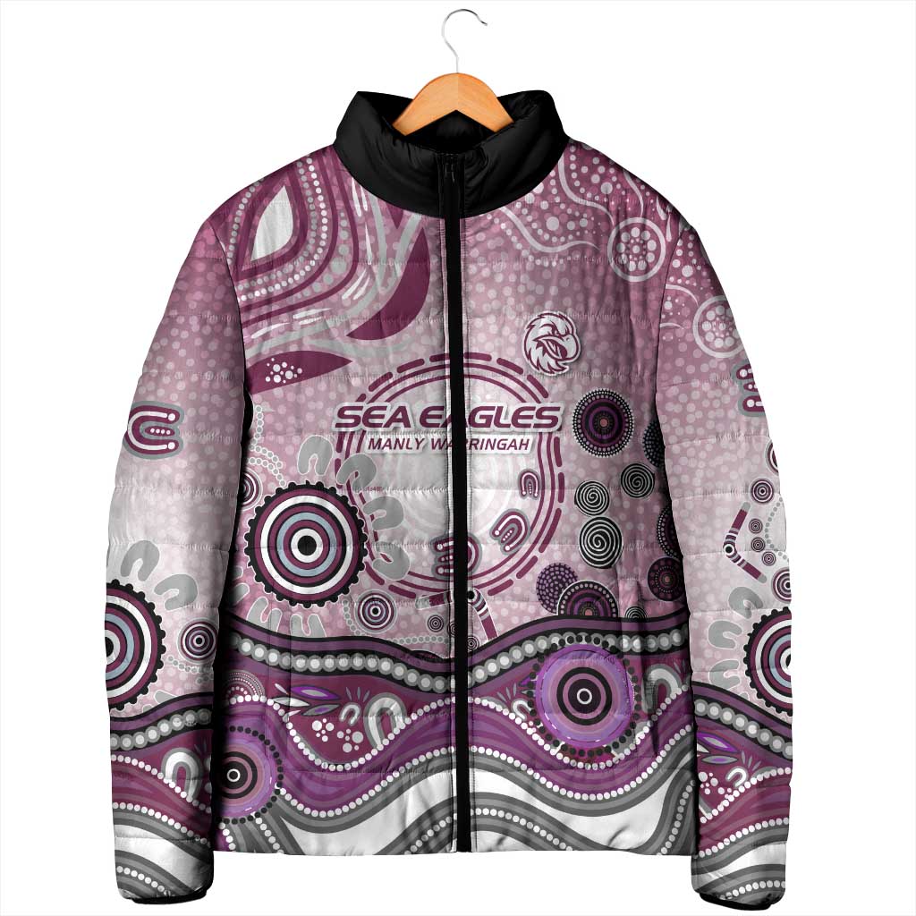 Manly Warringah Sea Eagles Rugby Padded Jacket Australian Aboriginal Dot Painting Style