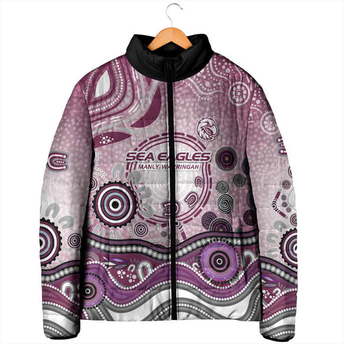 Manly Warringah Sea Eagles Rugby Padded Jacket Australian Aboriginal Dot Painting Style