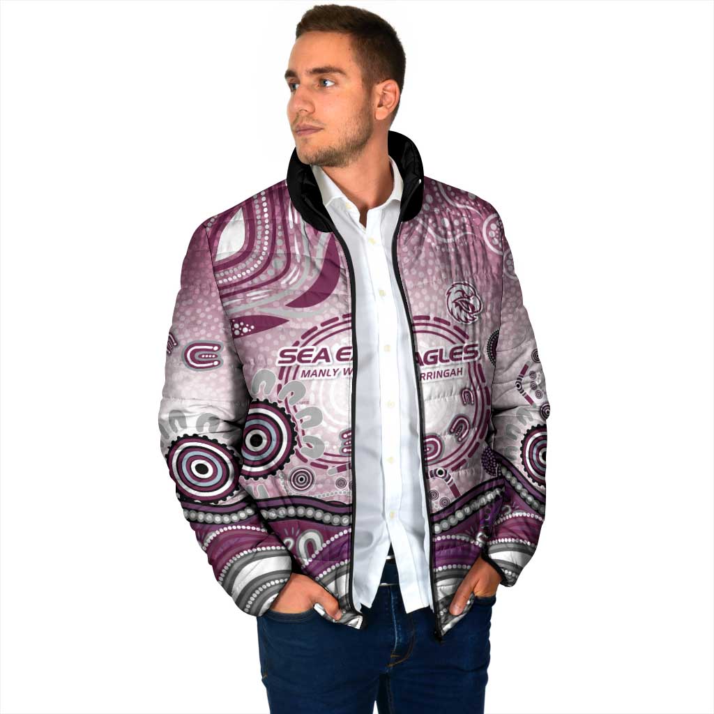 Manly Warringah Sea Eagles Rugby Padded Jacket Australian Aboriginal Dot Painting Style