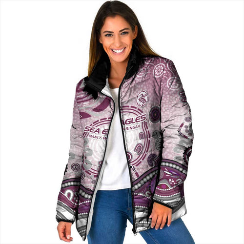 Manly Warringah Sea Eagles Rugby Padded Jacket Australian Aboriginal Dot Painting Style
