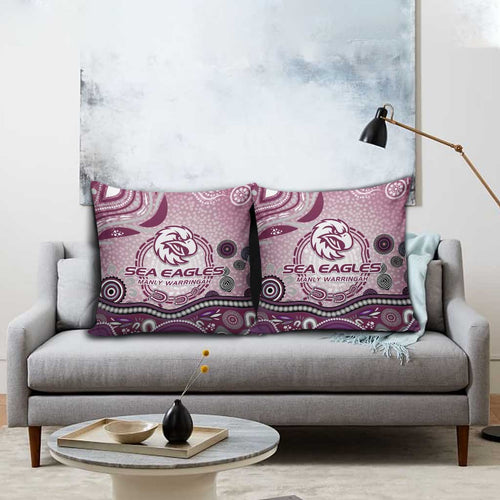 Manly Warringah Sea Eagles Rugby Pillow Cover Australian Aboriginal Dot Painting Style