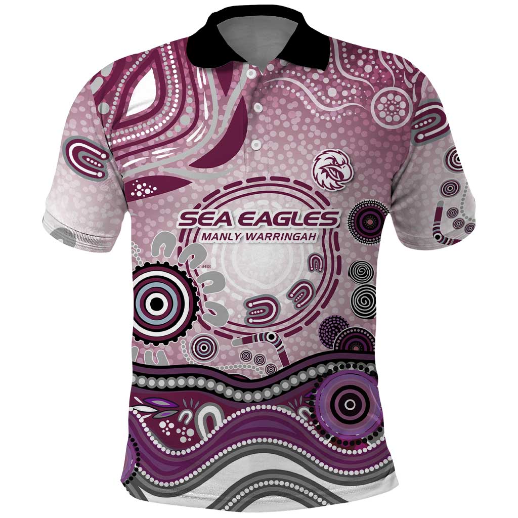 Manly Warringah Sea Eagles Rugby Polo Shirt Australian Aboriginal Dot Painting Style