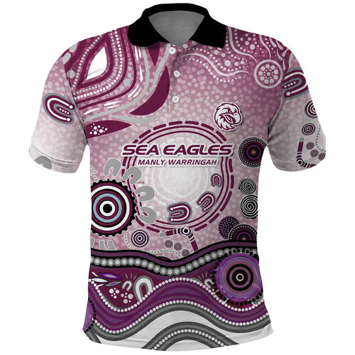 Manly Warringah Sea Eagles Rugby Polo Shirt Australian Aboriginal Dot Painting Style