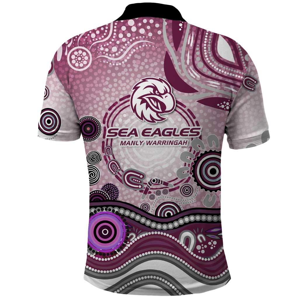 Manly Warringah Sea Eagles Rugby Polo Shirt Australian Aboriginal Dot Painting Style