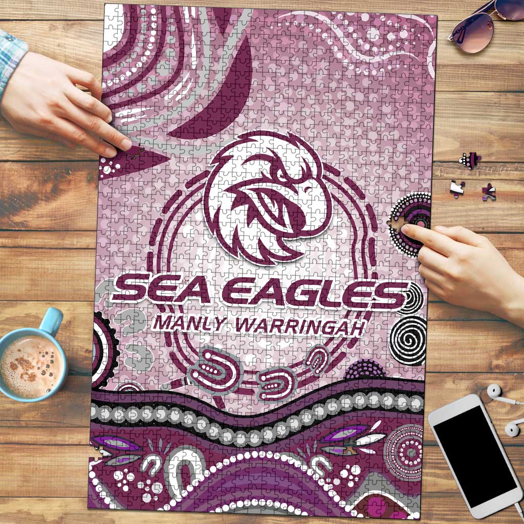 Manly Warringah Sea Eagles Rugby Puzzle Australian Aboriginal Dot Painting Style