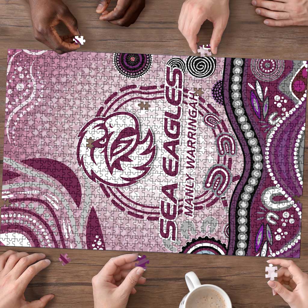 Manly Warringah Sea Eagles Rugby Puzzle Australian Aboriginal Dot Painting Style
