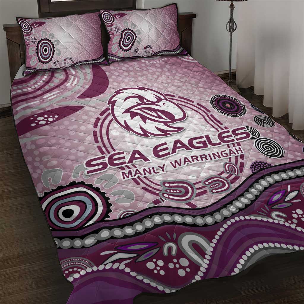 Manly Warringah Sea Eagles Rugby Quilt Bed Set Australian Aboriginal Dot Painting Style