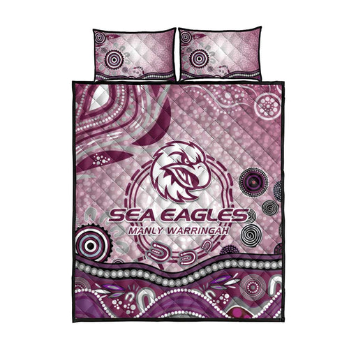 Manly Warringah Sea Eagles Rugby Quilt Bed Set Australian Aboriginal Dot Painting Style
