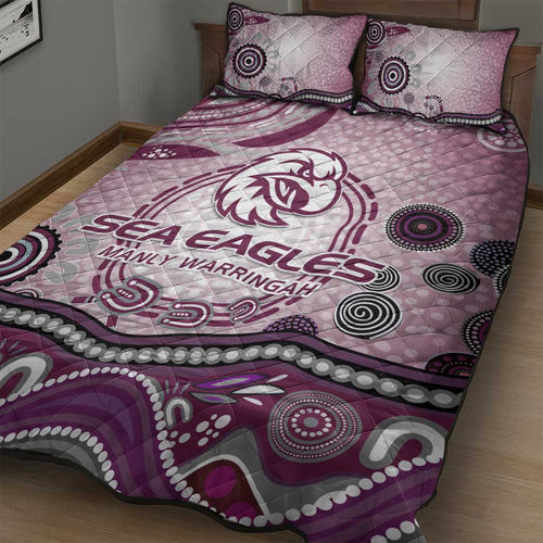 Manly Warringah Sea Eagles Rugby Quilt Bed Set Australian Aboriginal Dot Painting Style