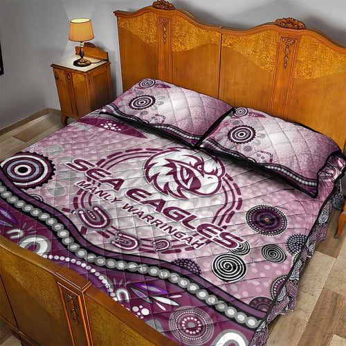 Manly Warringah Sea Eagles Rugby Quilt Bed Set Australian Aboriginal Dot Painting Style