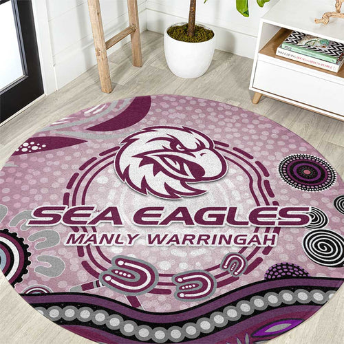 Manly Warringah Sea Eagles Rugby Round Carpet Australian Aboriginal Dot Painting Style