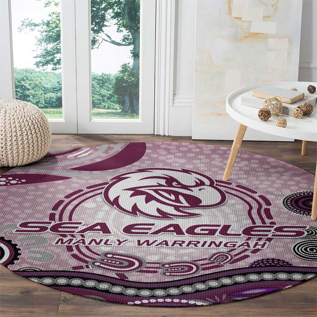 Manly Warringah Sea Eagles Rugby Round Carpet Australian Aboriginal Dot Painting Style