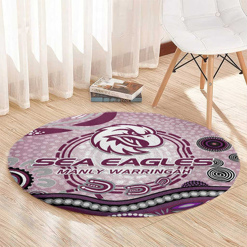 Manly Warringah Sea Eagles Rugby Round Carpet Australian Aboriginal Dot Painting Style