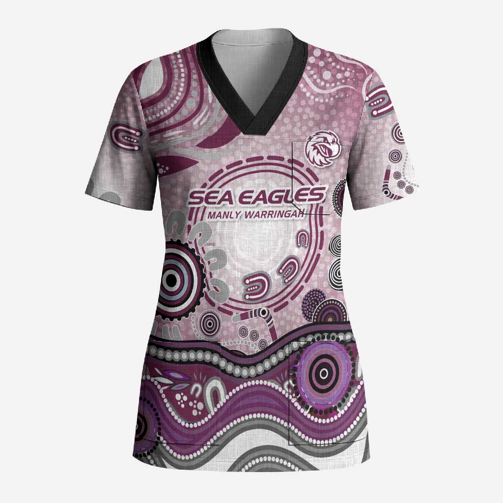 Manly Warringah Sea Eagles Rugby Scrub Top Australian Aboriginal Dot Painting Style