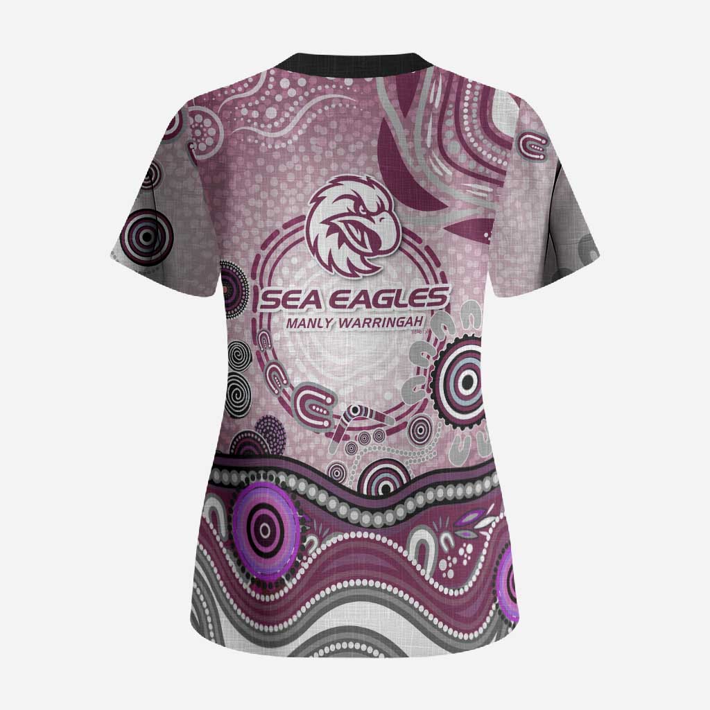 Manly Warringah Sea Eagles Rugby Scrub Top Australian Aboriginal Dot Painting Style