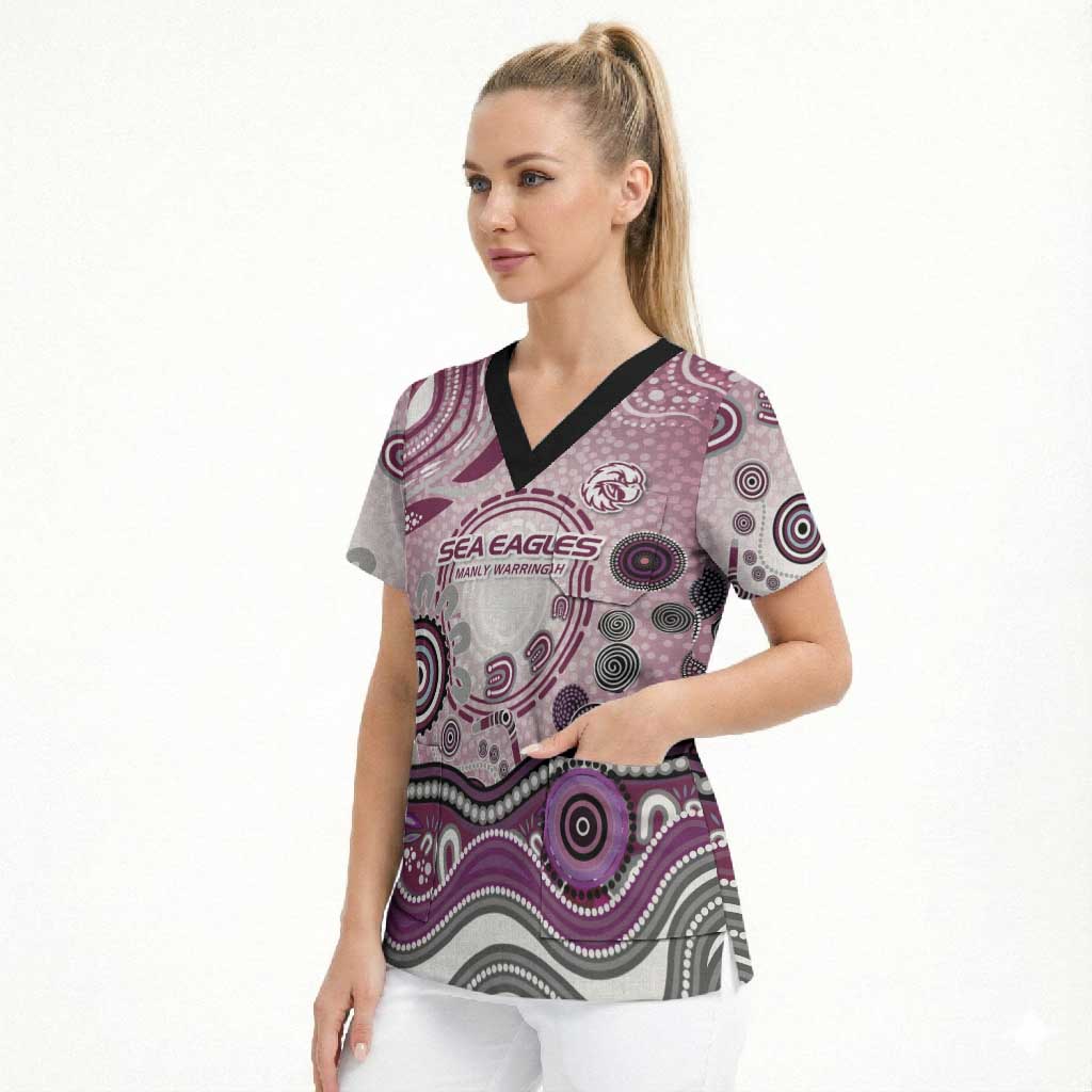 Manly Warringah Sea Eagles Rugby Scrub Top Australian Aboriginal Dot Painting Style