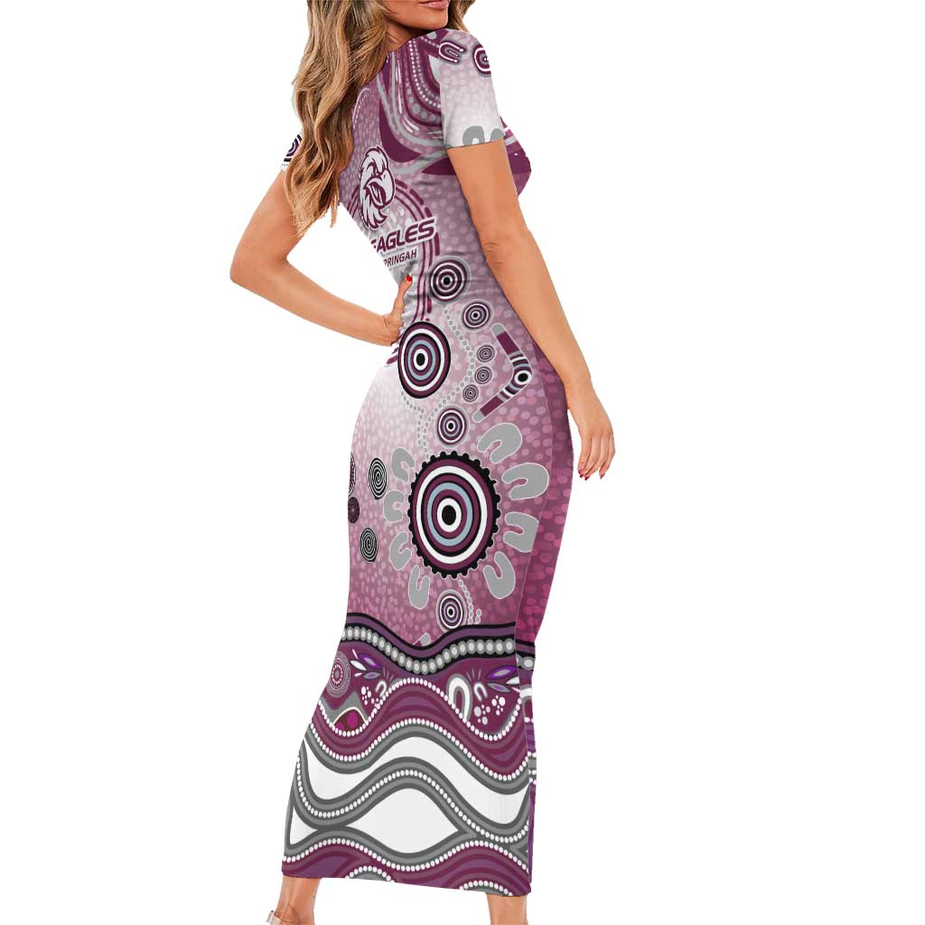 Manly Warringah Sea Eagles Rugby Short Sleeve Bodycon Dress Australian Aboriginal Dot Painting Style