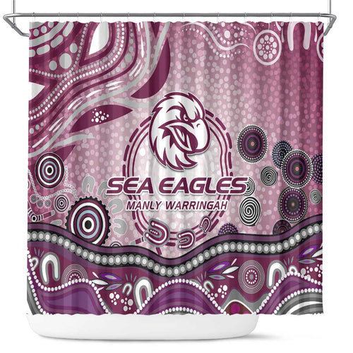Manly Warringah Sea Eagles Rugby Shower Curtain Australian Aboriginal Dot Painting Style