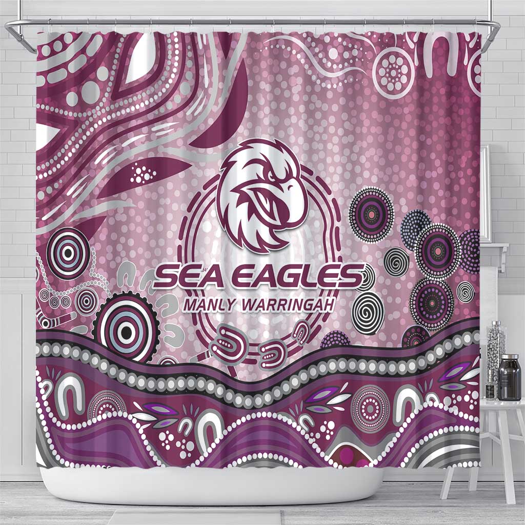 Manly Warringah Sea Eagles Rugby Shower Curtain Australian Aboriginal Dot Painting Style