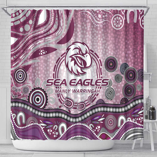 Manly Warringah Sea Eagles Rugby Shower Curtain Australian Aboriginal Dot Painting Style