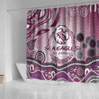 Manly Warringah Sea Eagles Rugby Shower Curtain Australian Aboriginal Dot Painting Style