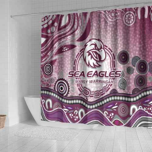 Manly Warringah Sea Eagles Rugby Shower Curtain Australian Aboriginal Dot Painting Style