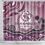 Manly Warringah Sea Eagles Rugby Shower Curtain Australian Aboriginal Dot Painting Style
