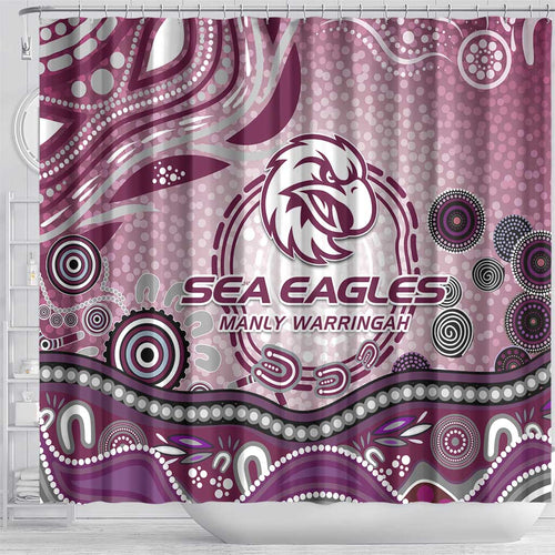 Manly Warringah Sea Eagles Rugby Shower Curtain Australian Aboriginal Dot Painting Style