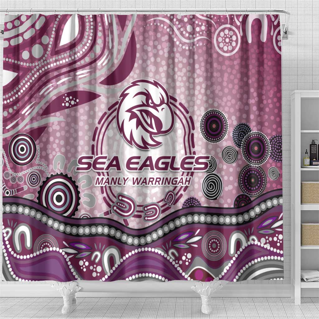 Manly Warringah Sea Eagles Rugby Shower Curtain Australian Aboriginal Dot Painting Style