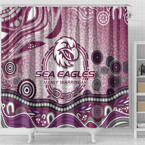 Manly Warringah Sea Eagles Rugby Shower Curtain Australian Aboriginal Dot Painting Style