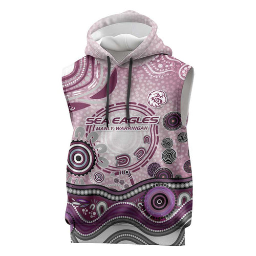 Manly Warringah Sea Eagles Rugby Sleeveless Hoodie Australian Aboriginal Dot Painting Style