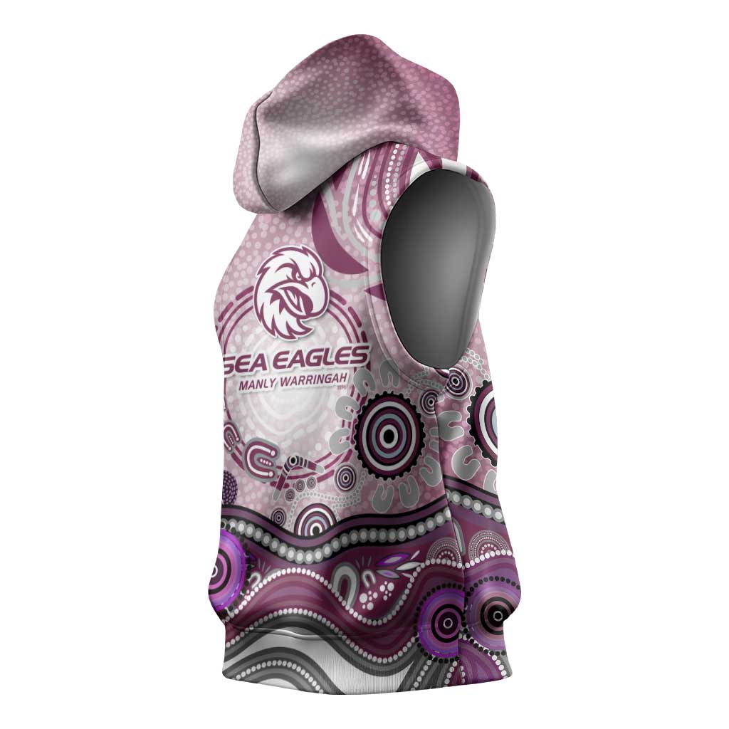 Manly Warringah Sea Eagles Rugby Sleeveless Hoodie Australian Aboriginal Dot Painting Style
