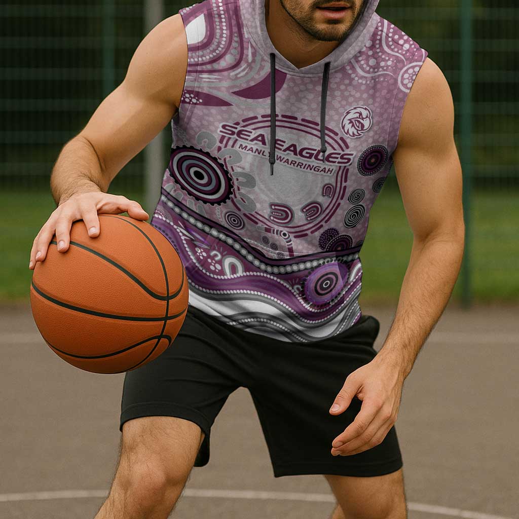 Manly Warringah Sea Eagles Rugby Sleeveless Hoodie Australian Aboriginal Dot Painting Style