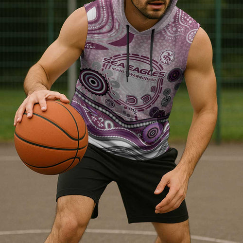 Manly Warringah Sea Eagles Rugby Sleeveless Hoodie Australian Aboriginal Dot Painting Style