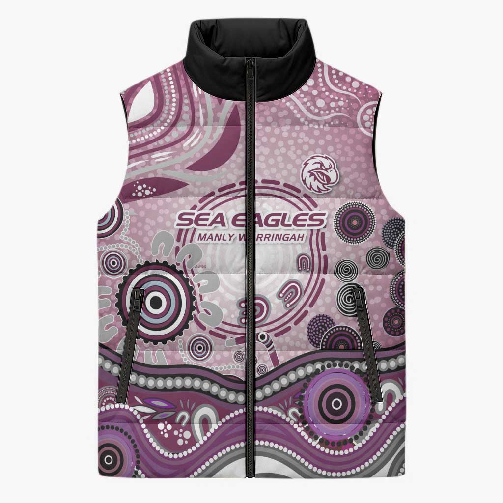 Manly Warringah Sea Eagles Rugby Sleeveless Puffer Jacket Australian Aboriginal Dot Painting Style