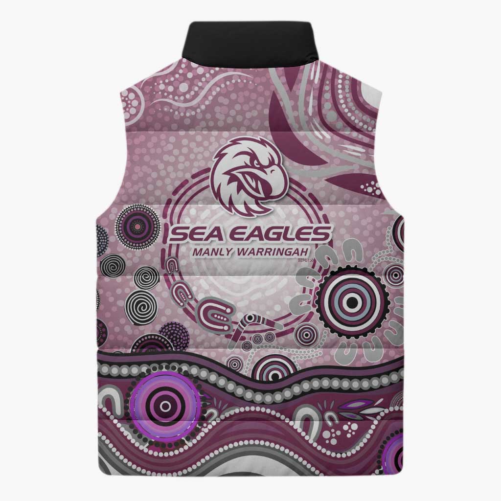 Manly Warringah Sea Eagles Rugby Sleeveless Puffer Jacket Australian Aboriginal Dot Painting Style