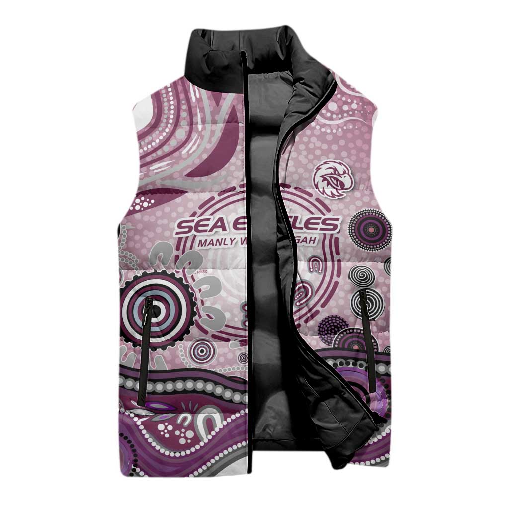 Manly Warringah Sea Eagles Rugby Sleeveless Puffer Jacket Australian Aboriginal Dot Painting Style