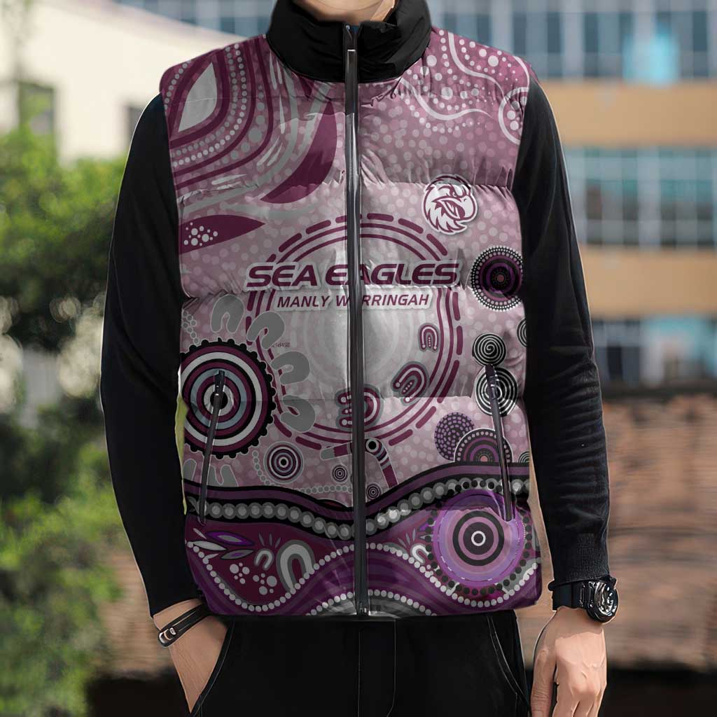 Manly Warringah Sea Eagles Rugby Sleeveless Puffer Jacket Australian Aboriginal Dot Painting Style