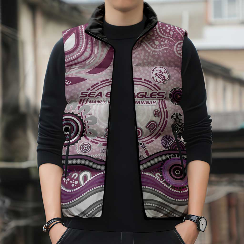 Manly Warringah Sea Eagles Rugby Sleeveless Puffer Jacket Australian Aboriginal Dot Painting Style