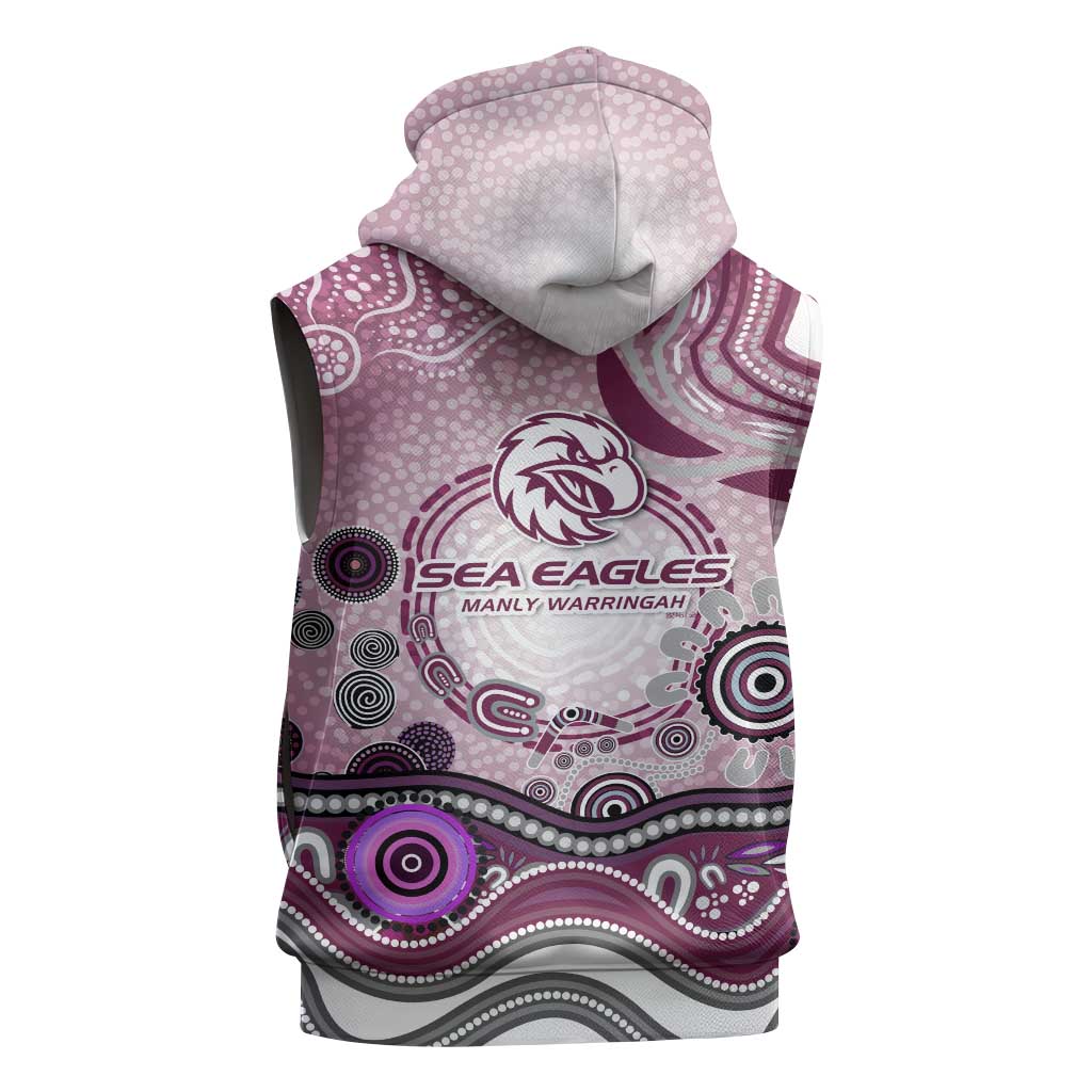 Manly Warringah Sea Eagles Rugby Sleeveless Zip Hoodie Australian Aboriginal Dot Painting Style