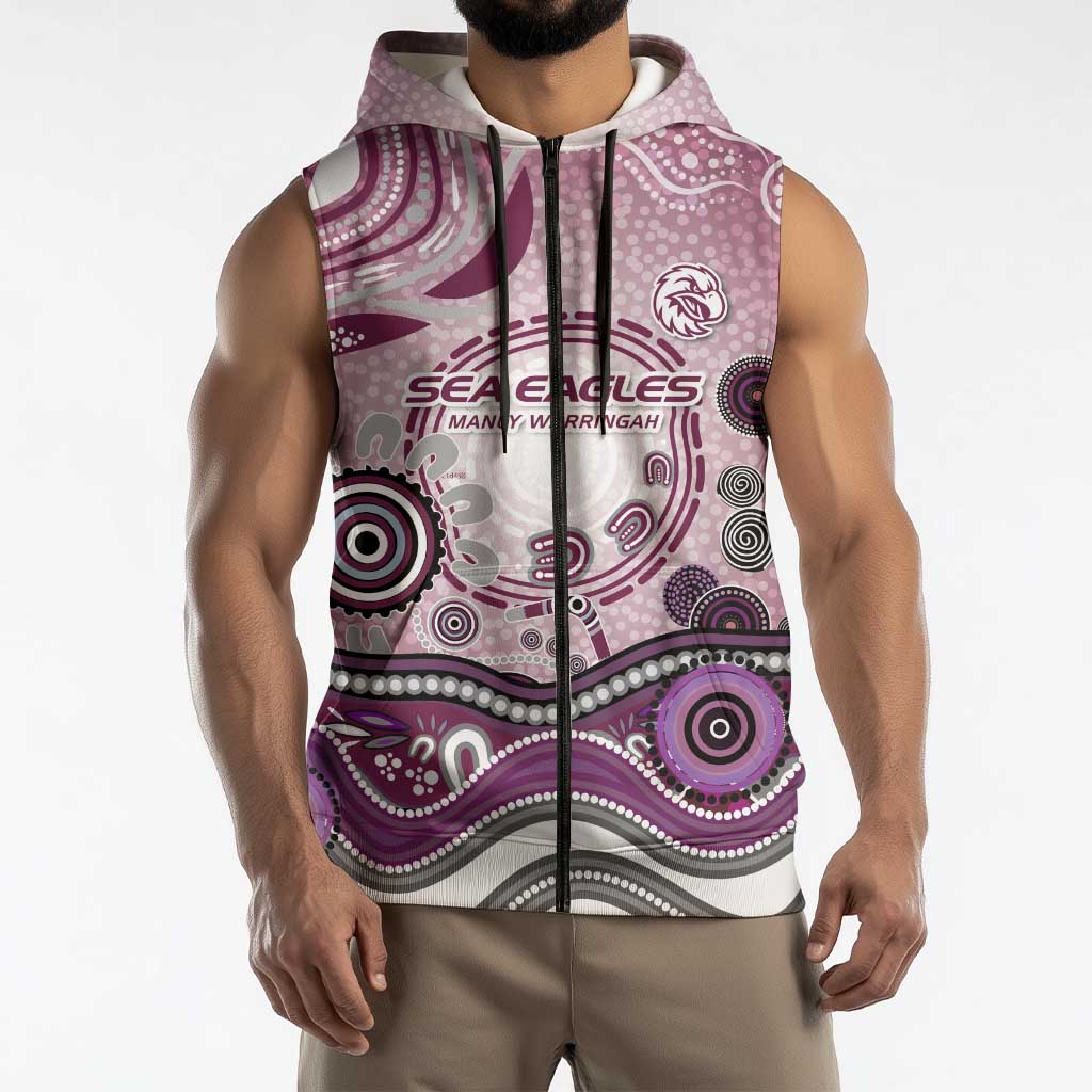 Manly Warringah Sea Eagles Rugby Sleeveless Zip Hoodie Australian Aboriginal Dot Painting Style