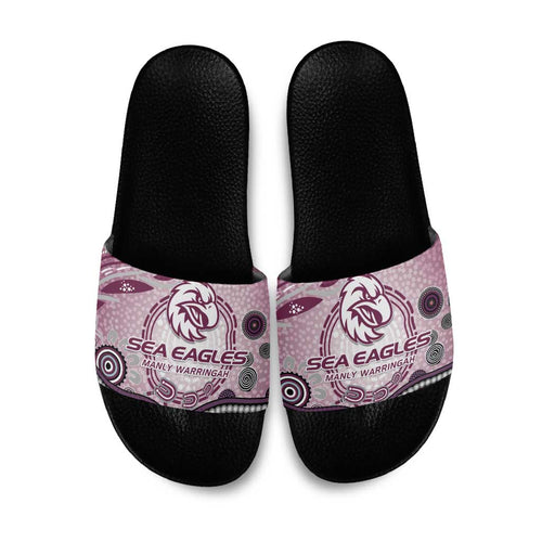 Manly Warringah Sea Eagles Rugby Slide Sandals Australian Aboriginal Dot Painting Style