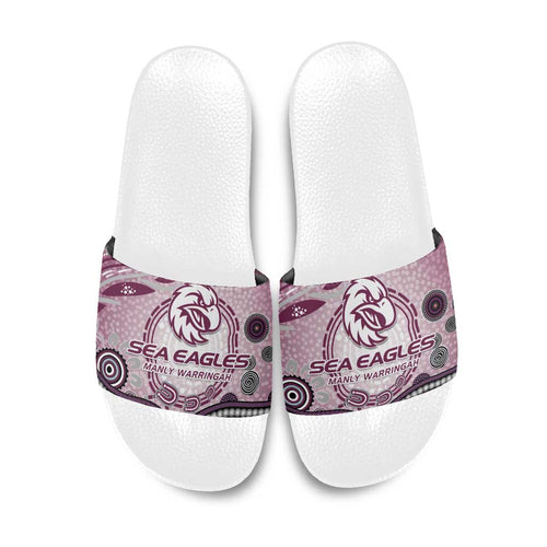 Manly Warringah Sea Eagles Rugby Slide Sandals Australian Aboriginal Dot Painting Style