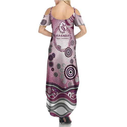 Manly Warringah Sea Eagles Rugby Summer Maxi Dress Australian Aboriginal Dot Painting Style