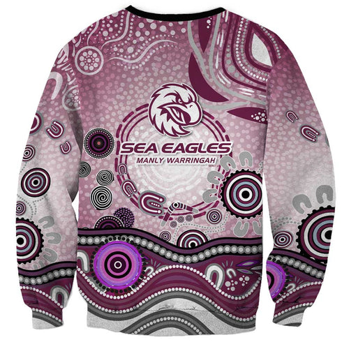 Manly Warringah Sea Eagles Rugby Sweatshirt Australian Aboriginal Dot Painting Style